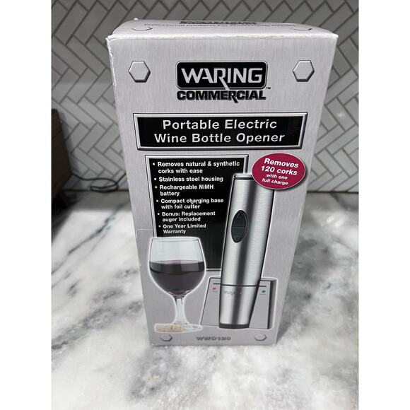 Waring Commercial Electric Wine Bottle Opener WW0120 Stainless Rechargeable NiMH - Picture 1 of 11